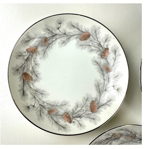 4 Sango Sierra Pines Salad/Soup Bowls 7.5 In Vintage Japan Set Platinum Rim - Picture 5 of 6